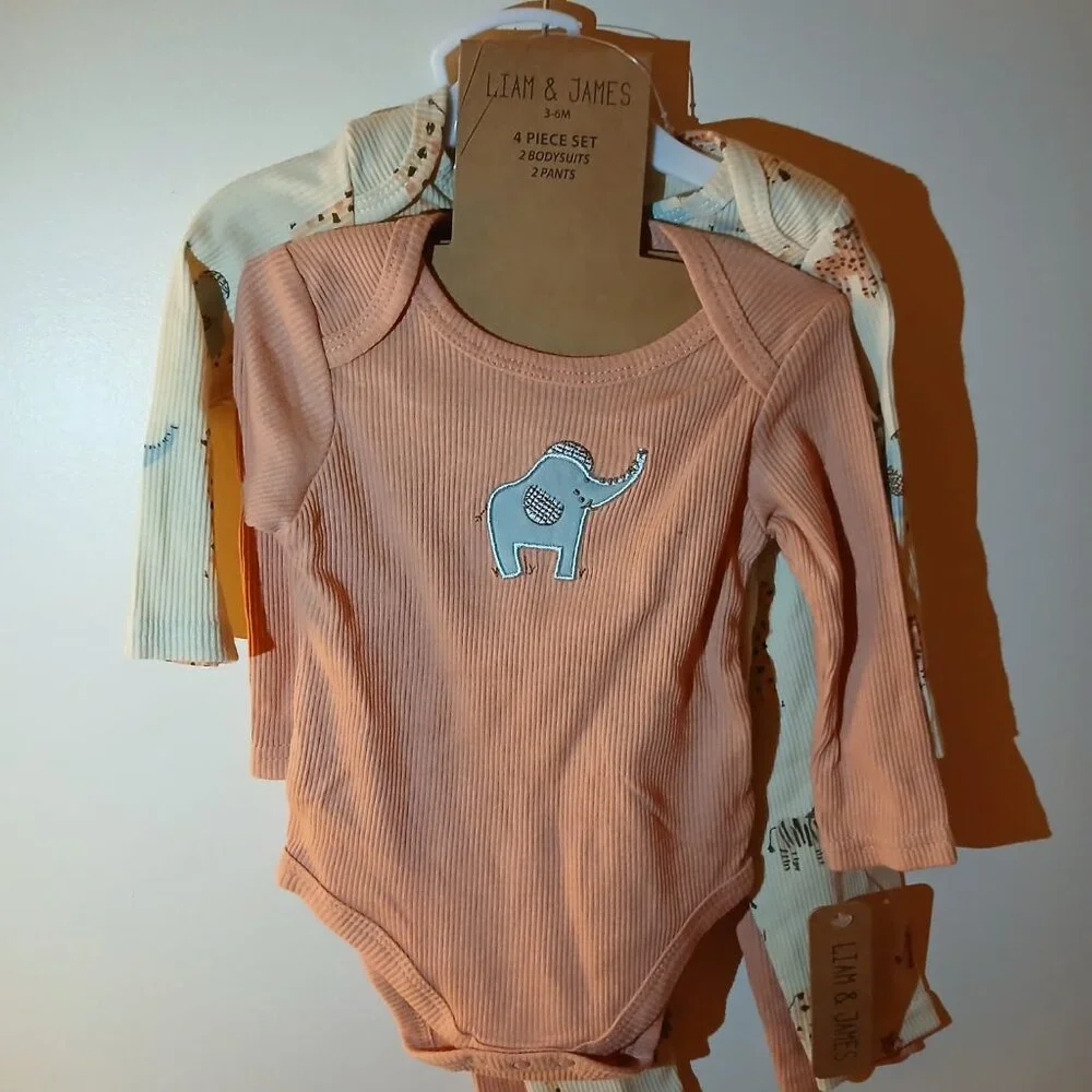 4-Piece Baby Outfit Set – Liam & James Onesies + Pants (3–6 Months, NWT) - Picture 3 of 5